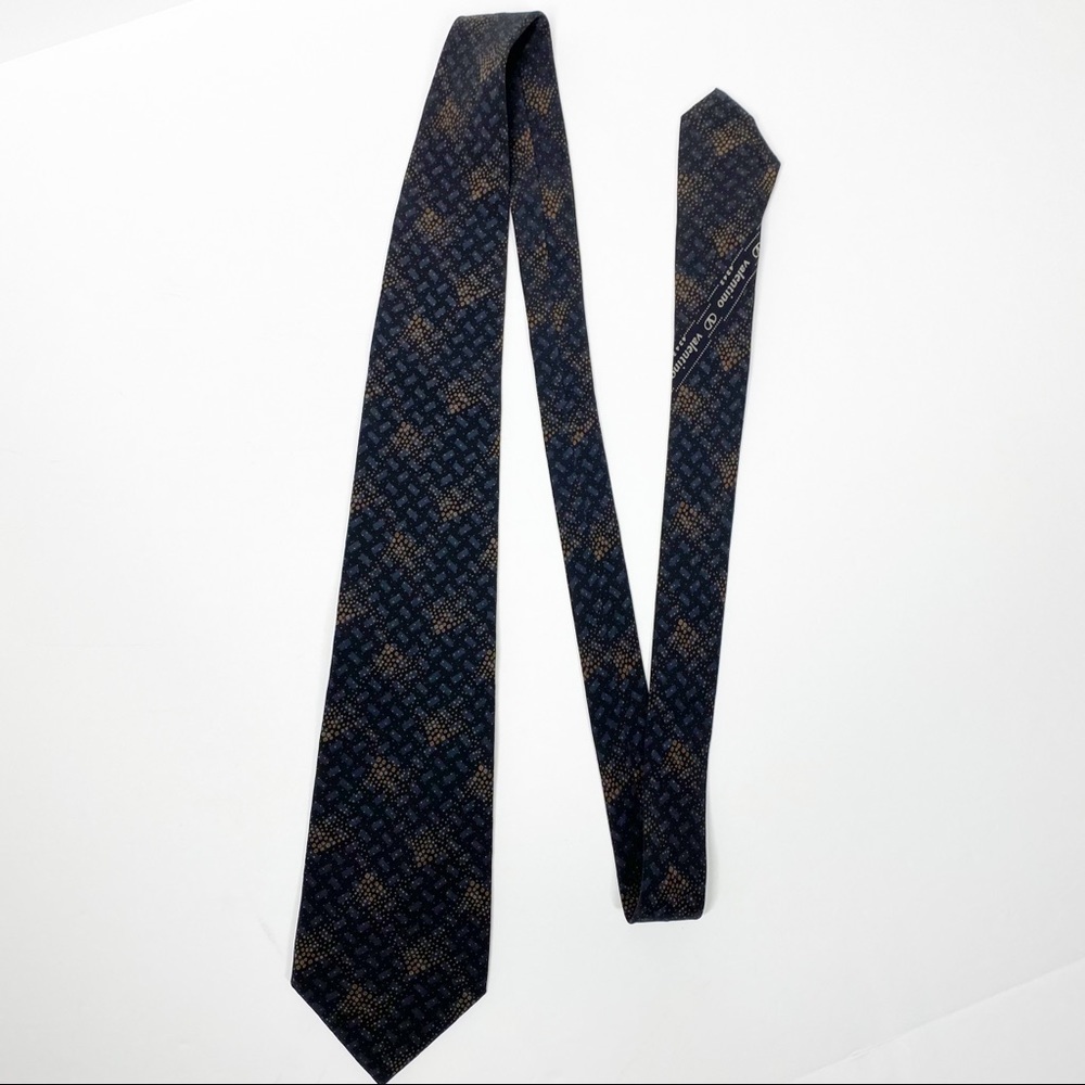 Valentino Black Brown Printed Silk Tie
